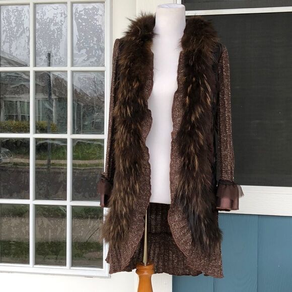 COPY - Anis. A. Faux Fur  Embellished Cardigan Sweater - Picture 1 of 8